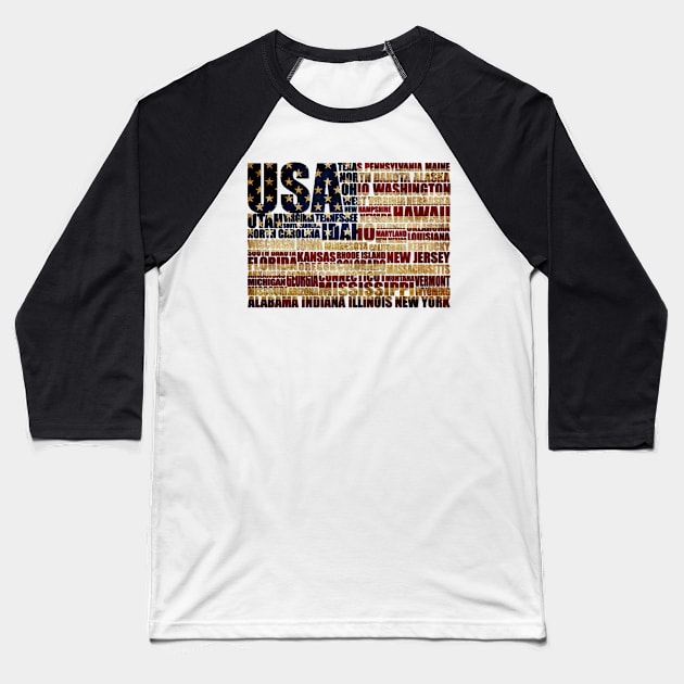 USA and its states in Stars and Stripes Baseball T-Shirt by pASob